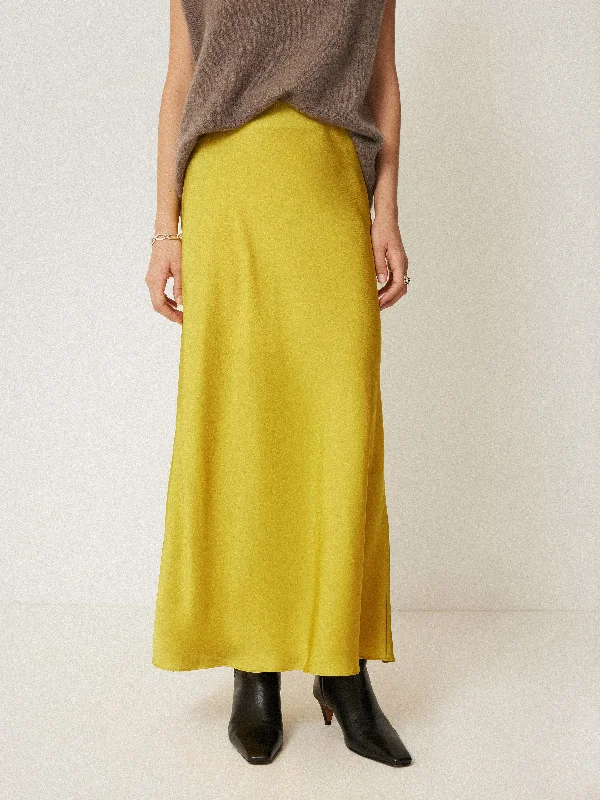 Women's Lace Overlay Maxi Dress-Satin Bias Maxi Skirt | Yellow