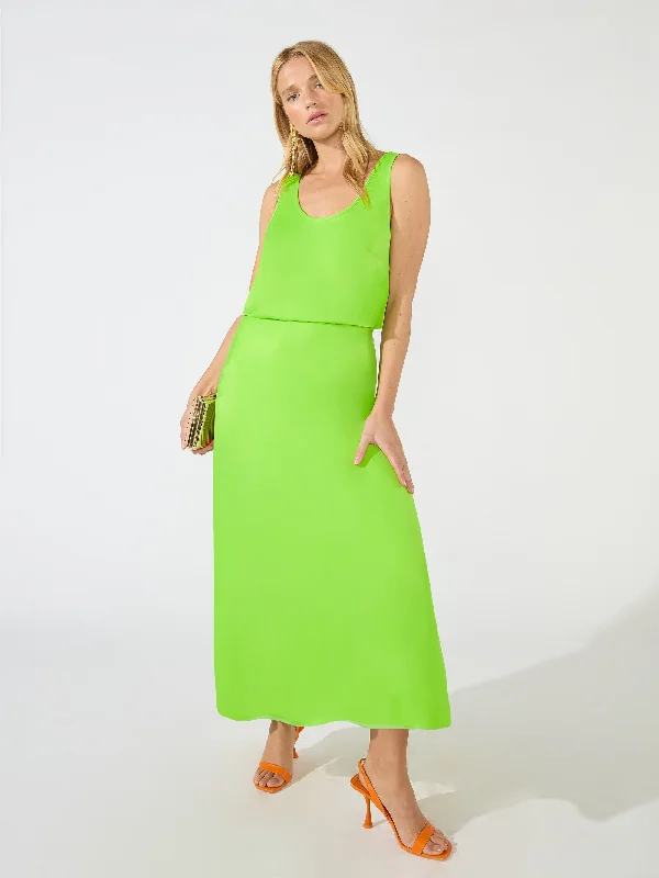 Women's Long Sleeve Ribbed Midi Dress-Green Satin Bias Midi Skirt