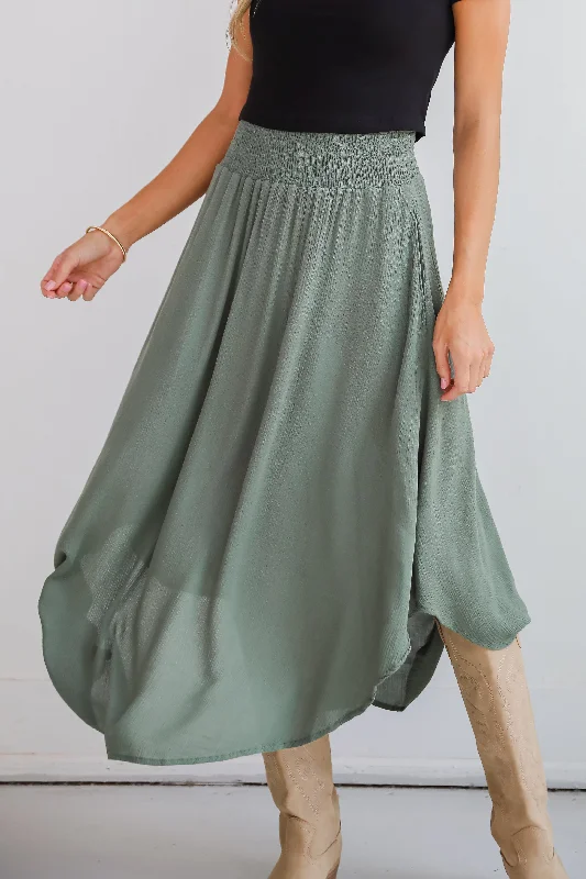 Women's Dotted Lace Midi Dress-Sensational Purpose Olive Midi Skirt