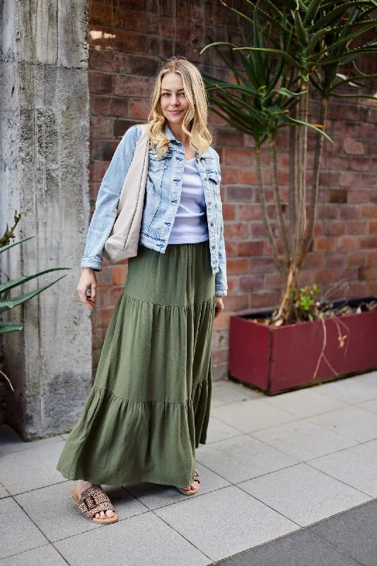Women's Tiered Maxi Dress-Shine On Essentials Maxi Skirt Khaki