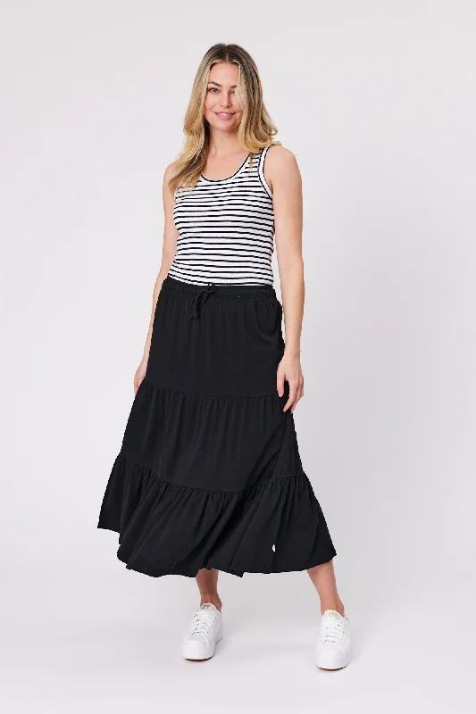 Women's Pocketed Midi Dress-Shine On Essentials Midi Skirt Black