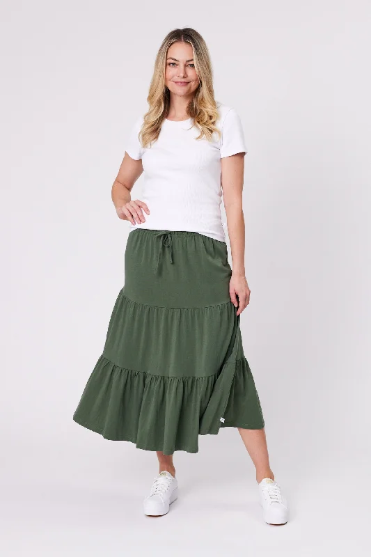 Women's Fall Midi Dress-Shine On Essentials Midi Skirt Khaki