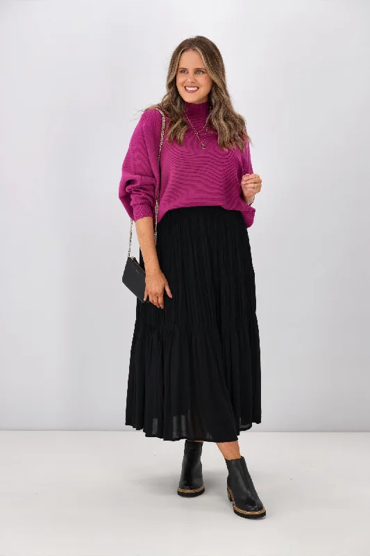 Women's Lace Detail Maxi Dress-Shine On Label Bentley Gathered Tier Maxi Skirt Black