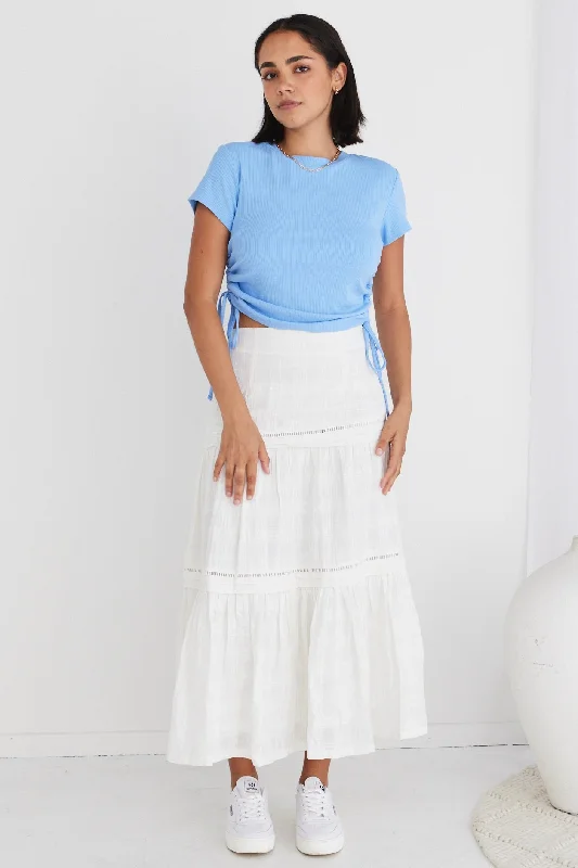 Women's Pleated Mesh Maxi Dress-Sleepless White Tiered Pintuck Maxi Skirt