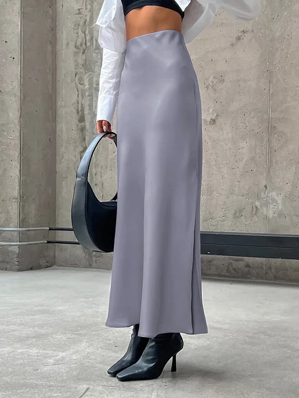Women's Evening Maxi Dress-BerryBetty - Slow Jams Satin Slit Maxi Skirt