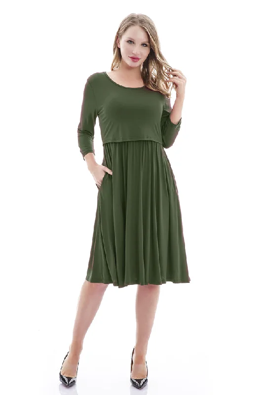 Maternity Dresses with Sheer Accents -Smallshow 3/4 Sleeve Casual Maternity Nursing Dress Maternity Dresses with Sheer Accents -Smallshow 3/4 Sleeve Casual Maternity Nursing Dress