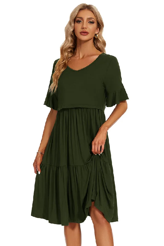 Maternity Dresses with Tiered Skirt -Smallshow Ruffle Maternity Nursing Dress