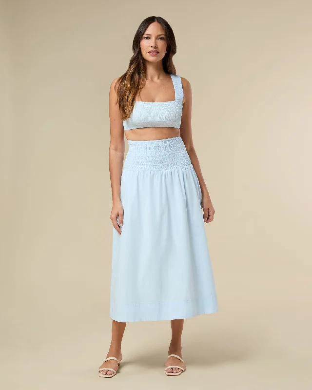 Women's Halter Neck Midi Dress-Smocked Midi Skirt