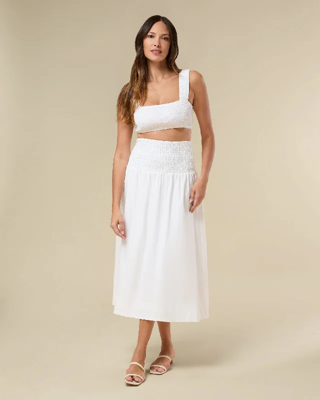 Women's Summer Silk Midi Dress-Smocked Midi Skirt