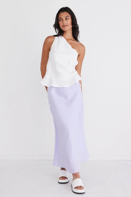 Women's Layered Midi Dress-Soulmate Lilac Linen Bias Midi Skirt