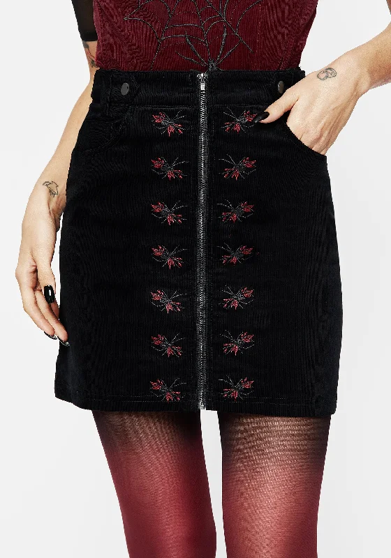 Women's Crossbody Strap Mini Dress-Spiderbite Embroidered Cord Mini Skirt
