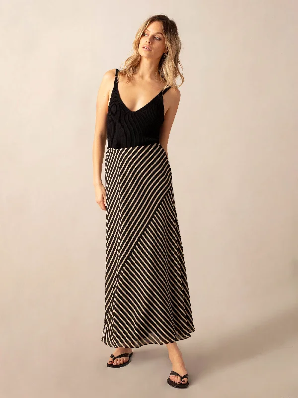 Women's Embellished Strap Maxi Dress-Stone Stripe Seam Detail Maxi Skirt