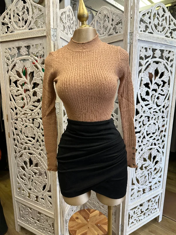 Women's Floral Mini Dress-Black Suede Draped Mini Skirt