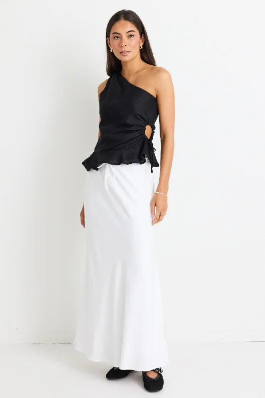 Women's Button-up Maxi Dress-Summit White Tie Waist Bias Maxi Skirt