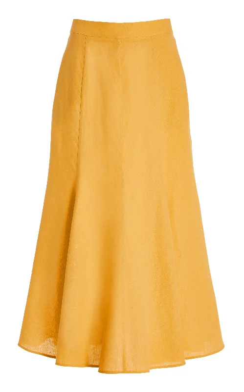 Women's Classic Black Midi Dress-Tate Midi Skirt in Fluorescent Orange Aloe Linen