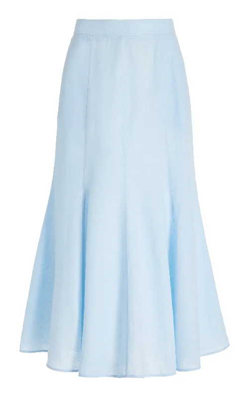 Women's Tailored Midi Dress-Tate Midi Skirt in Light Blue Aloe Linen