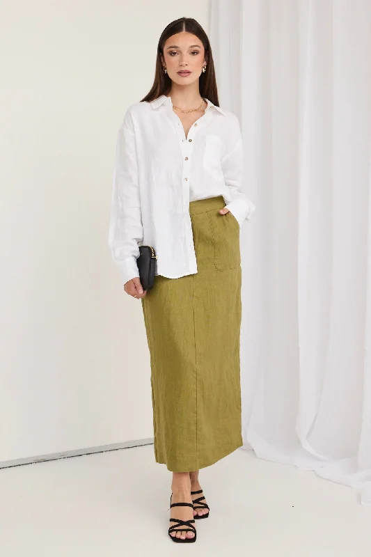 Women's Silk Satin Midi Dress-Tempt Pickle Linen Utilitarian Midi Skirt