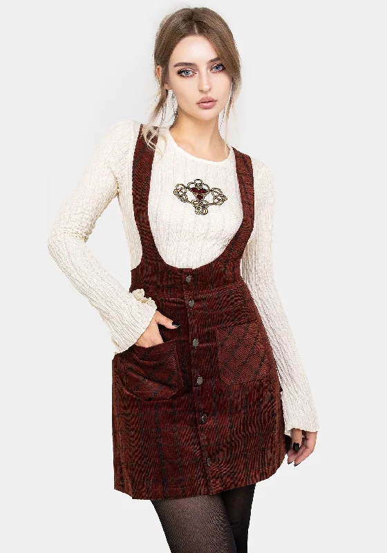 Women's Lace Tiered Mini Dress-Terracotta Check Cord Mini Pinafore Skirt
