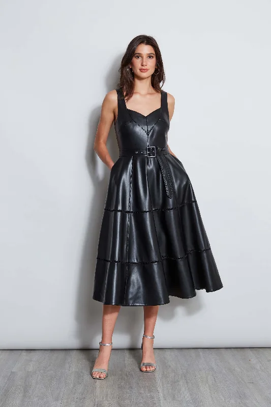 Strappy Flare Dress -Vegan Leather Fit & Flare Dress
