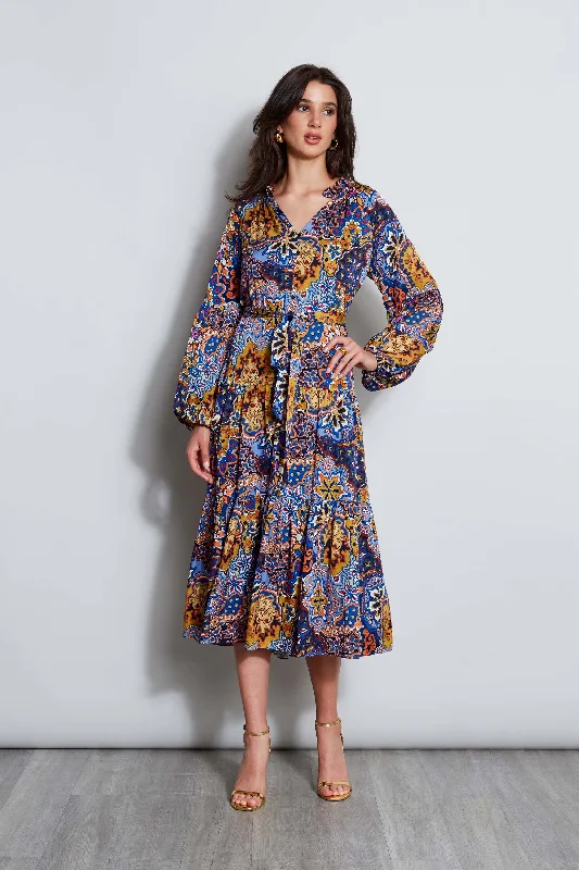 Women's Floral Chiffon Midi Dress-Silk Night Garden Midi Dress