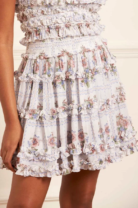 Women's Cut-out Back Mini Dress-Tiled Blooms Chiffon Smocked Micro Mini Skirt