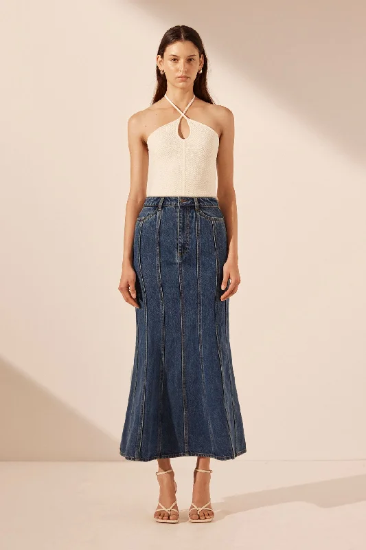 Women's Off-the-shoulder A-line Midi Dress-TOVERE GODET FLARED MIDI SKIRT