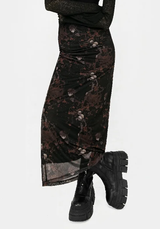 Women's Lace Bodice Maxi Dress-Underworld Printed Mesh Maxi Skirt
