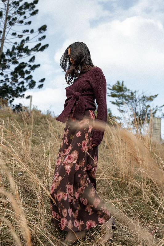 Women's Boho Chic Midi Dress-Vivie Midi Skirt - Chocolate Floral