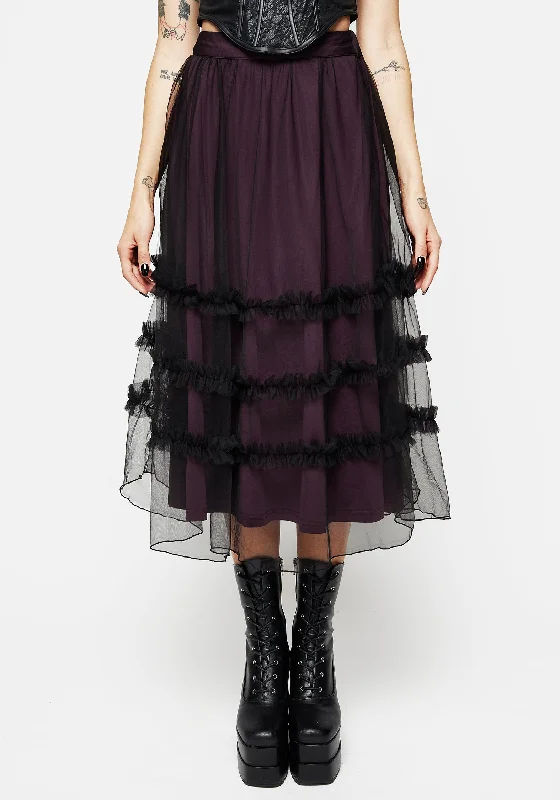 Women's Gathered Midi Dress-Wanderer Contrast Lining Tiered Midi Skirt
