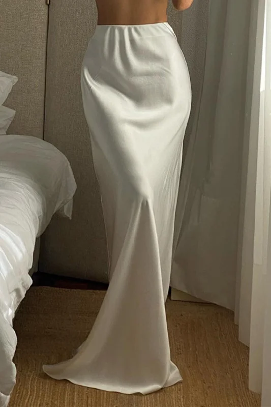 Women's Maxi Dress with Belt-BerryBetty - White Side Slit High Waist Maxi Skirt