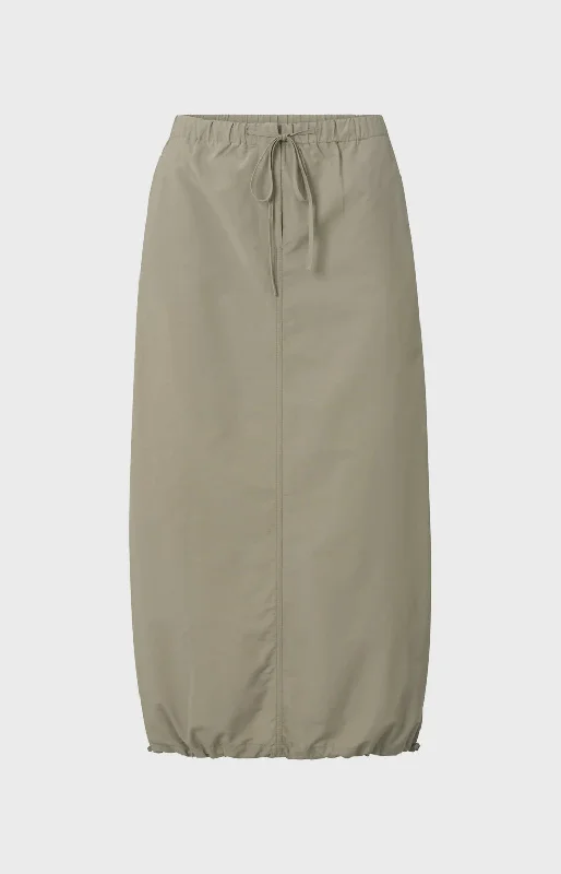 Women's Structured Midi Dress-Nylon Cargo Winter Twig Beige Midi Skirt