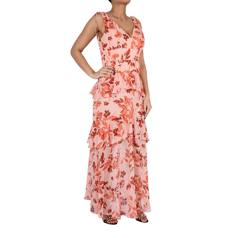 Women's Classic Black Maxi Dress-Ml By Monique Lhuillier Floral Chiffon Tiered Maxi Dress In Sienna Foliage Women's Classic Black Maxi Dress-Ml By Monique Lhuillier Floral Chiffon Tiered Maxi Dress In Sienna Foliage