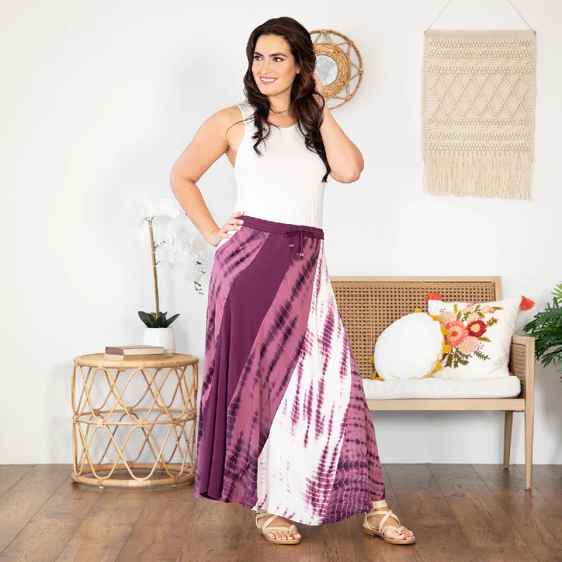 Women's Frilled Maxi Dress-Twisted Maxi Tie-Dye Skirt
