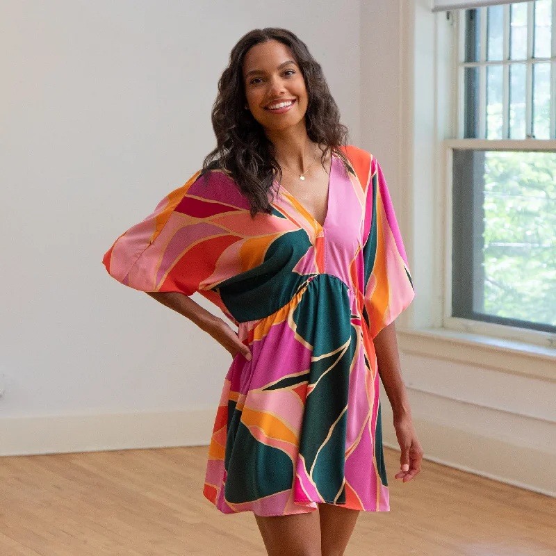 Women's Graphic Mini Dress-Metamorphosis Kimono Mini Dress