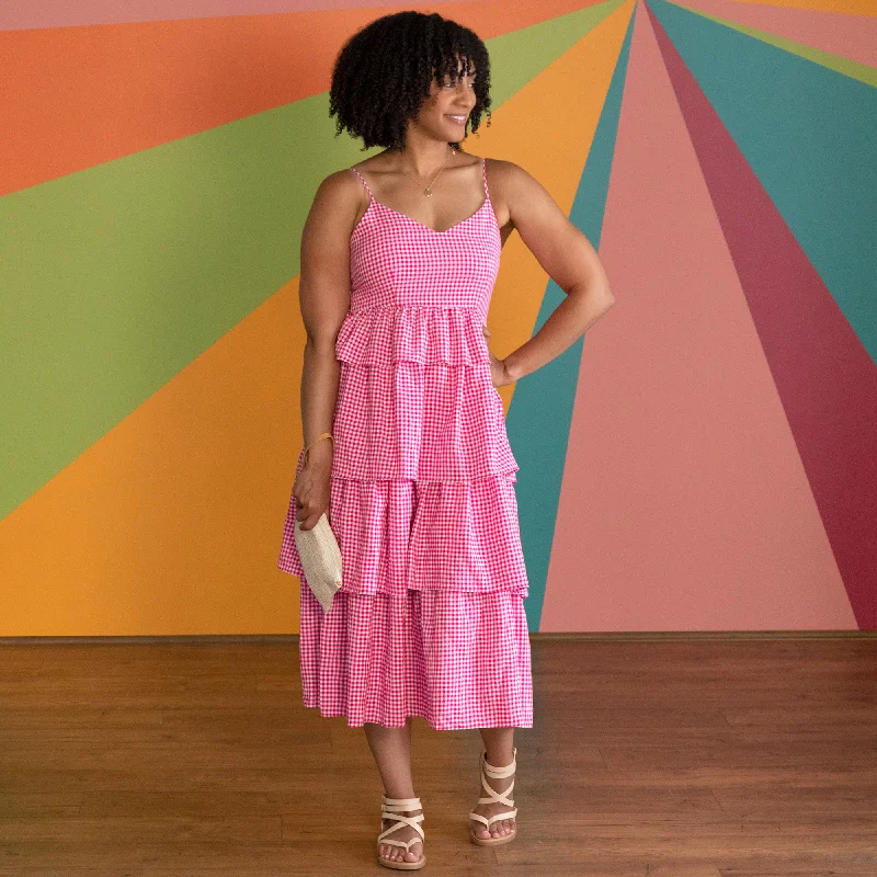 Women's Bohemian Style Maxi Dress-Gingham Layered Maxi Dress