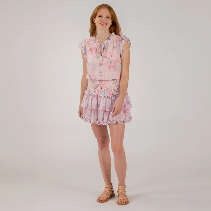 Women's Fitted Long Sleeve Mini Dress-Multi Color Ruffle Smocked Mini Dress