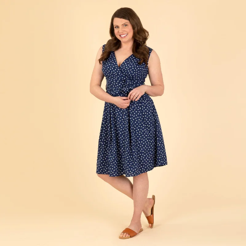 Wrap Dress for Outdoor Event -Wrap Dress for Daytime Wear -Navy Blue Dove Sleeveless Wrap Dress Wrap Dress for Outdoor Event -Wrap Dress for Daytime Wear -Navy Blue Dove Sleeveless Wrap Dress