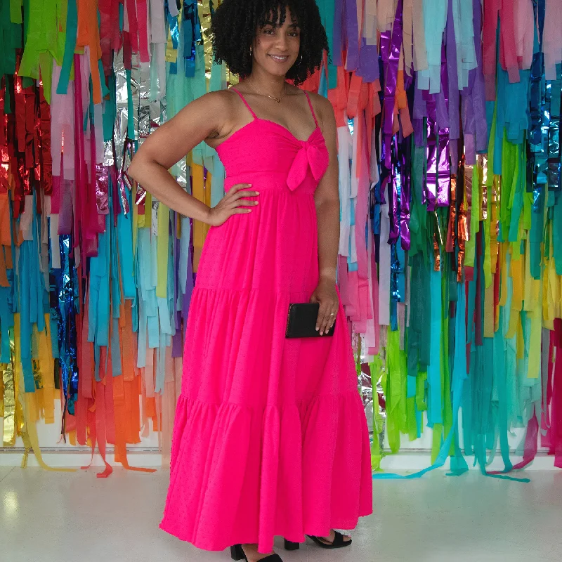 Women's Flared Maxi Dress-Keyhole Bow Maxi Dress