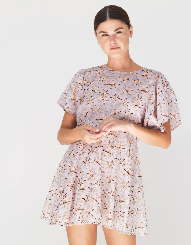 Loose-fit Shirt Dress-Rue Short Dress in Lily Organic Cotton