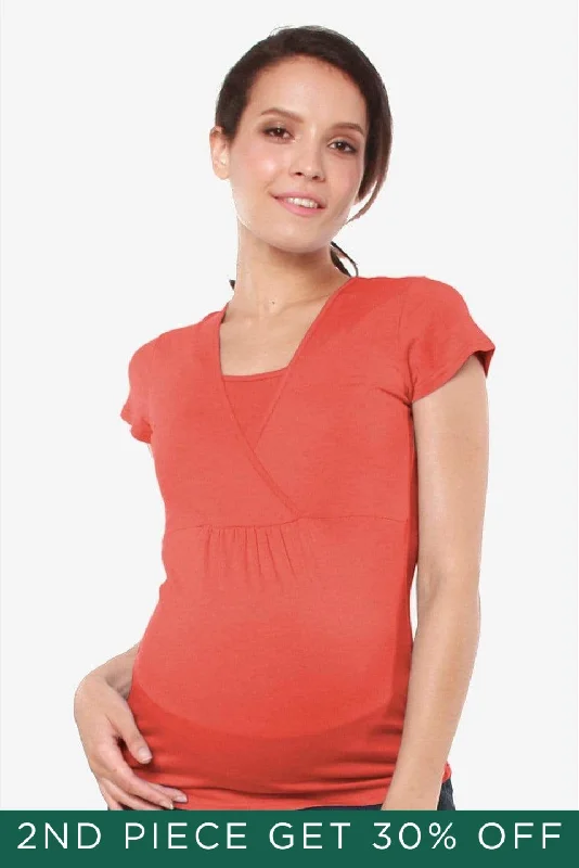 Women's Plain Top -Adeline Nursing Nursing Top Dark Coral
