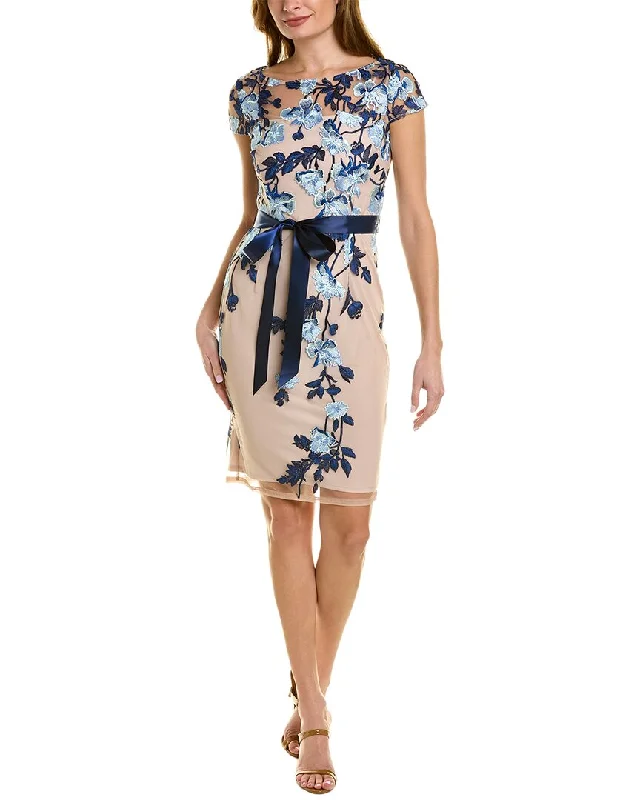 Bodycon Dress with Ribbon Detail -Adrianna Papell Embroidered Sheath Dress