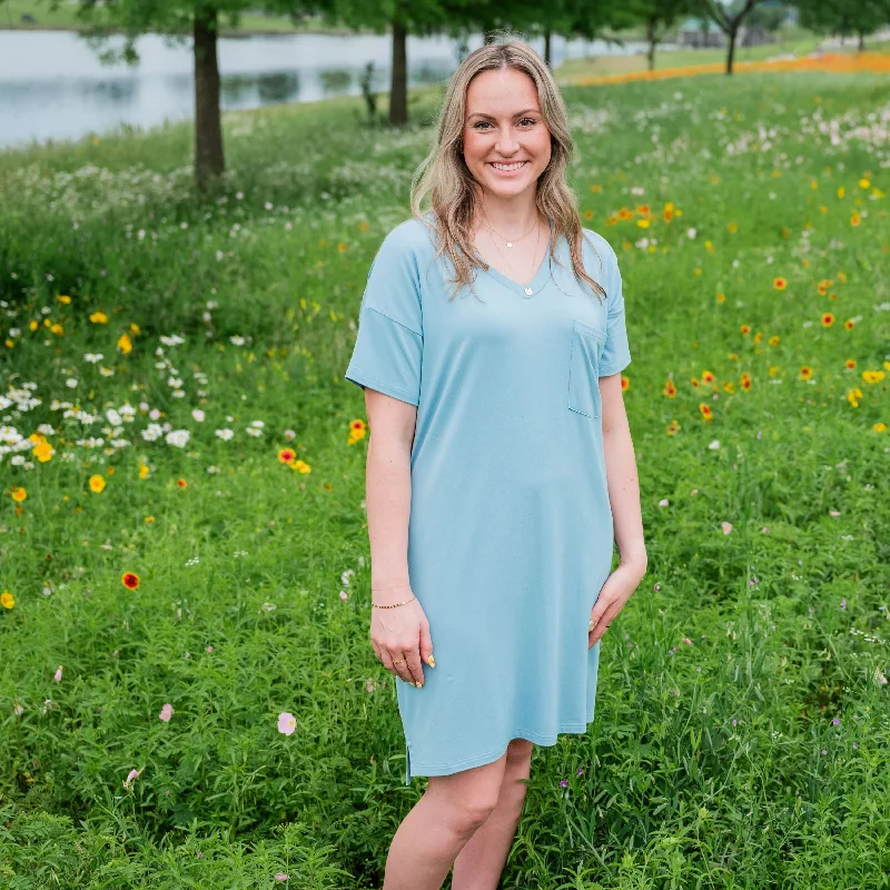 Comfortable Shirt Dress-Women's T-Shirt Dress in Dusty Blue