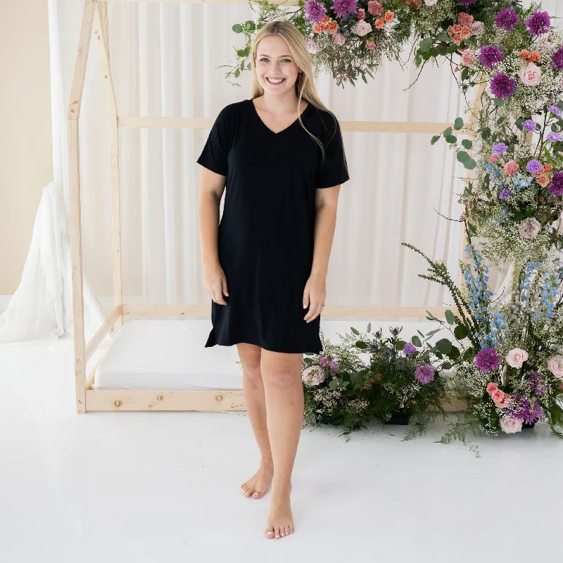 Blue Denim Shirt Dress-Women's T-Shirt Dress in Midnight