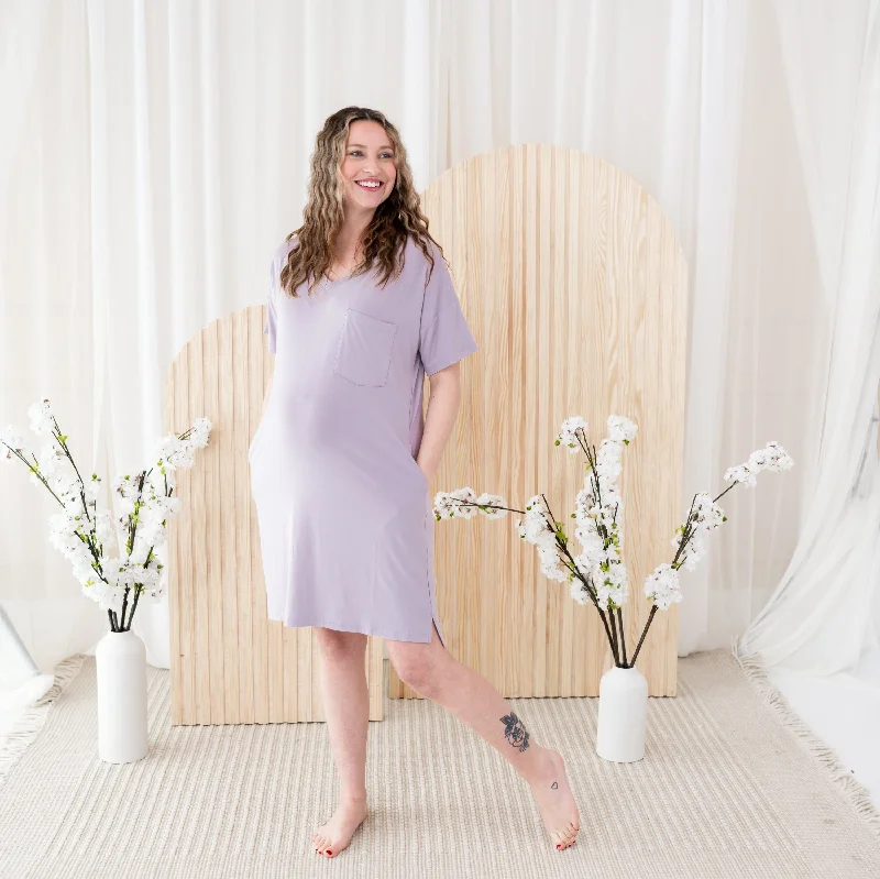 Black A-line Shirt Dress-Women's T-Shirt Dress in Wisteria