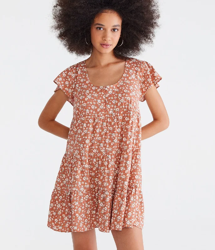 Doll Dress with Embellished Fabric -Aeropostale Floral Scoop-Neck Buttoned Babydoll Dress