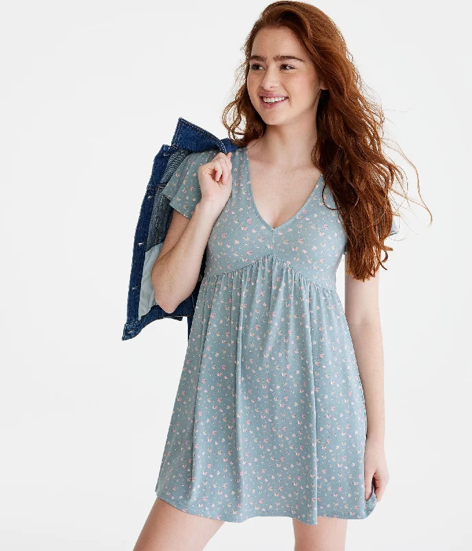 Doll Dress with Fluffy Skirt -Aeropostale Floral V-Neck Babydoll Dress