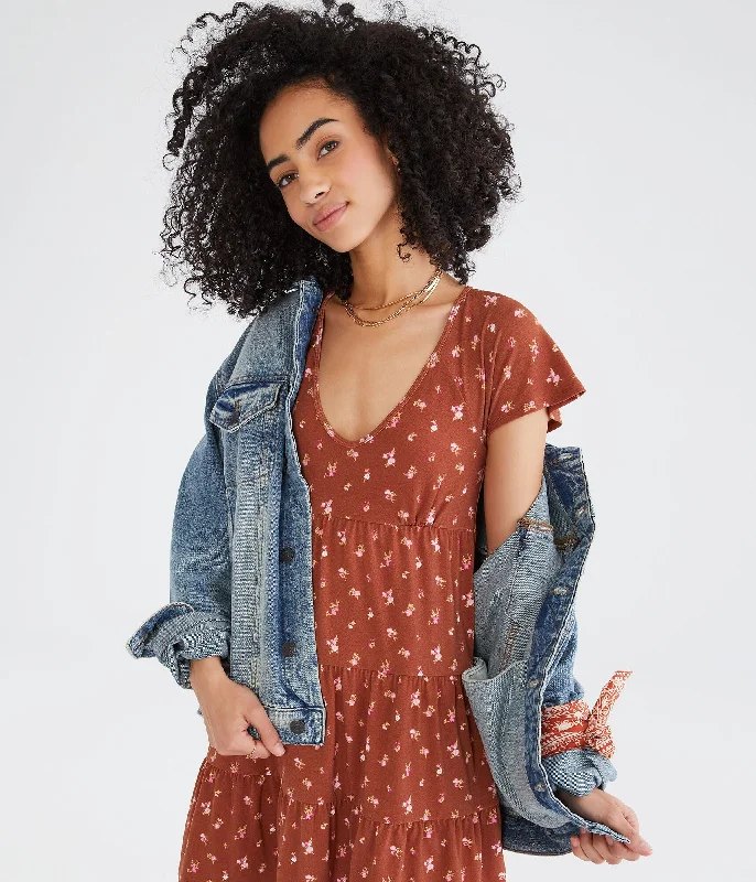 Doll Dress with Daisy Design -Aeropostale Floral V-Neck Babydoll Dress