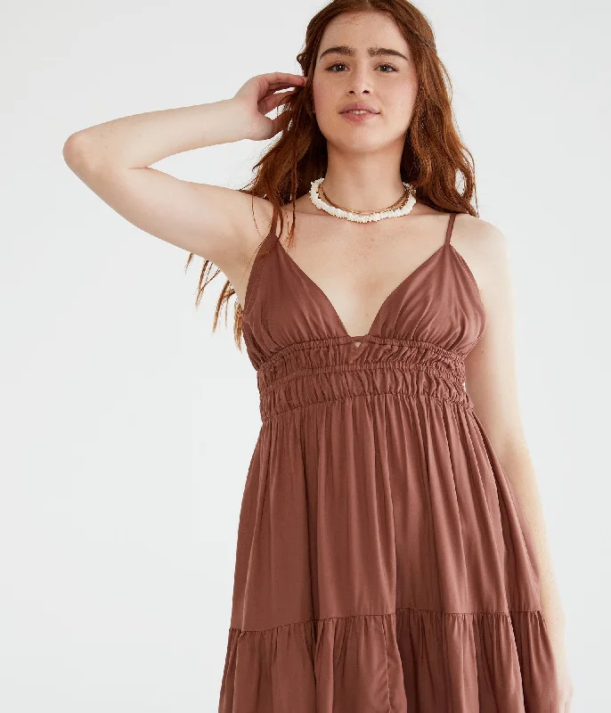 Doll Dress with Crystal Beads -Aeropostale Solid V-Neck Babydoll Dress