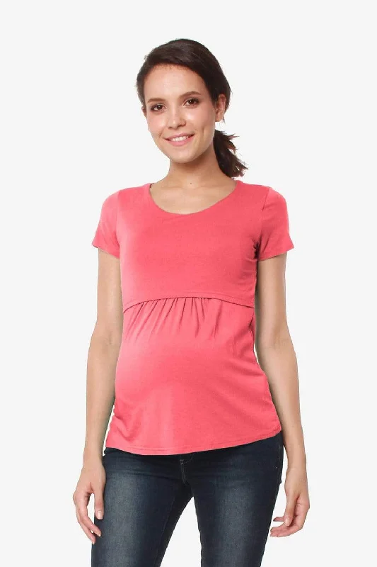 Women's Chambray Top -Aggie Empire Nursing Top Dark Coral