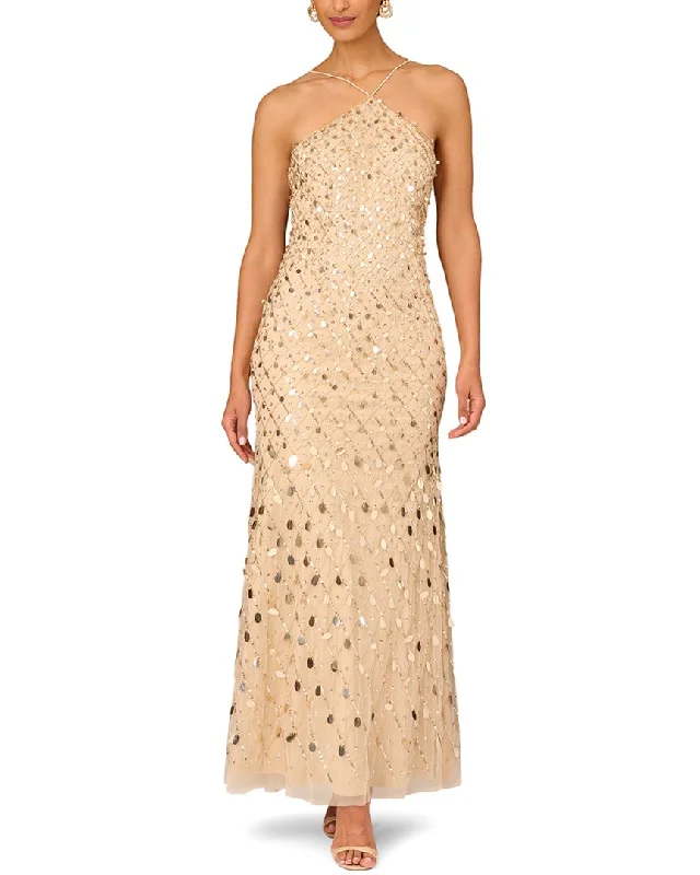 Luxury Silk Party Dress for Gala Night -Aidan Mattox Beaded Mermaid Gown